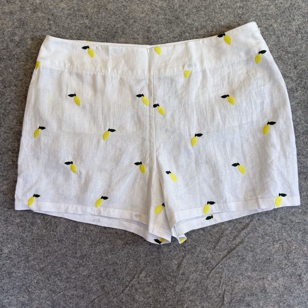 Boden Women's Shorts 20 Hornsea Embroidered Linen Lemons‎ white summer resort